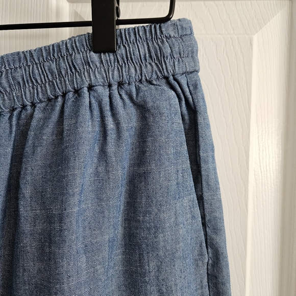 NWT J.Crew Factory Linen Blend Slim Wide Leg Drawstring Pants- Chambray - Picture 5 of 11